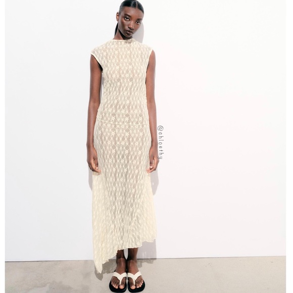 Zara LONG ASYMMETRIC LACE DRESS - Picture 4 of 16